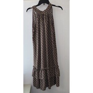 Womens Long Ruffle Dress Black Tan Size Medium Sleeveless Lightweight Chest 37"